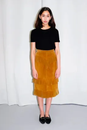 0593_SUEDE VINTAGE FRINGE CAMEL MIDI SKIRT