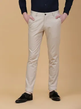 Beige Solid Slim Fit Club Wear Trouser | JB Studio